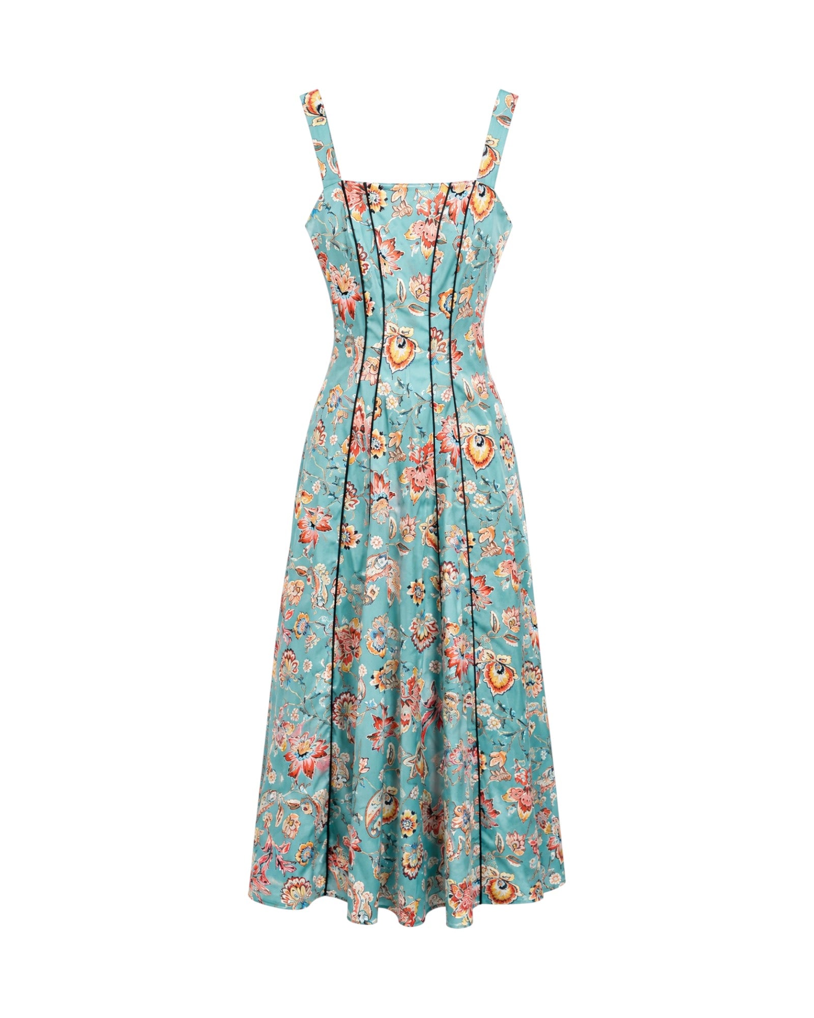 Vestido Turquesa con estampado floral multicolor.