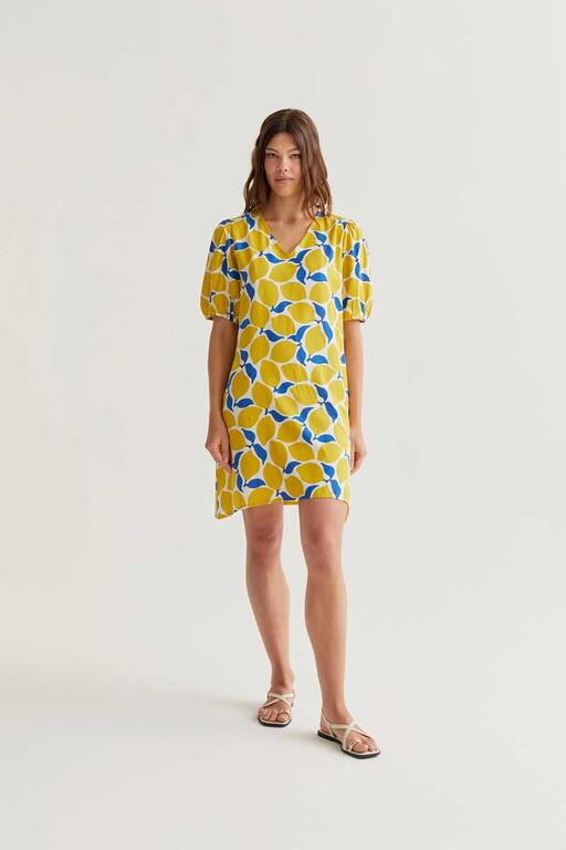 look completo vestido-corto-limones-amarillo-azul-compania-fantastica-cotton-grey