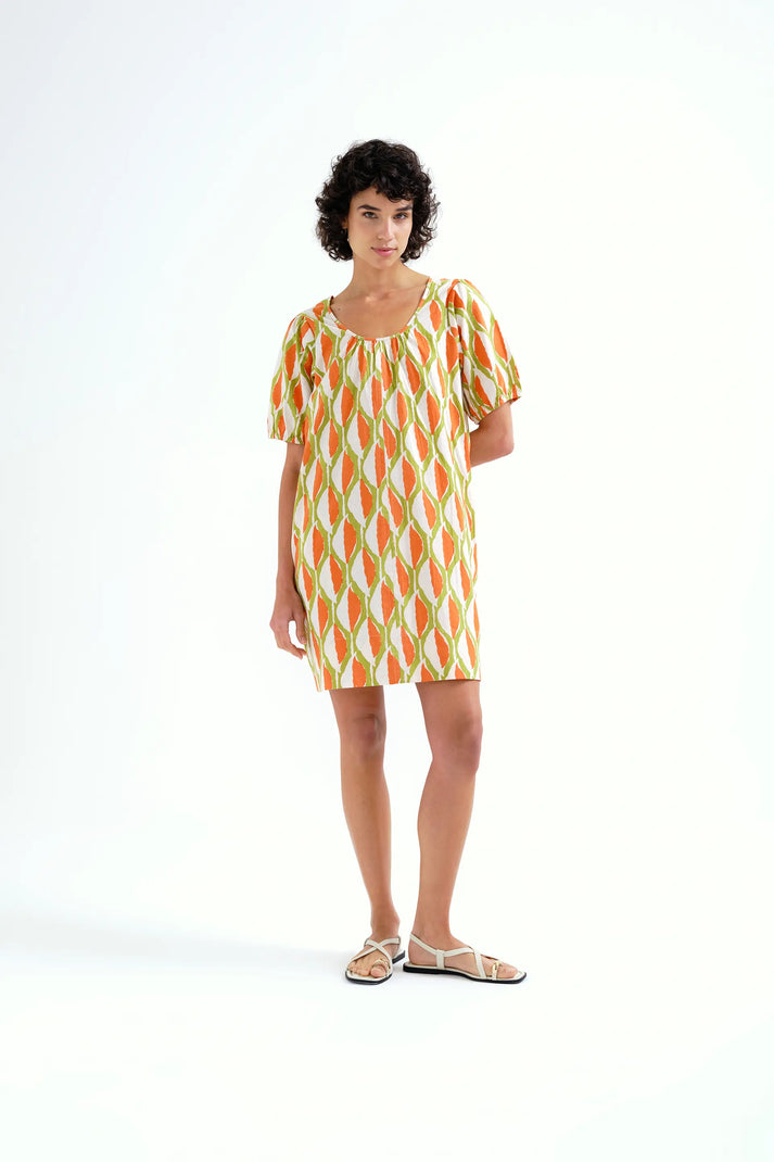 Vestido corto estampado aloe manga abullonada Compañía Fantástica
