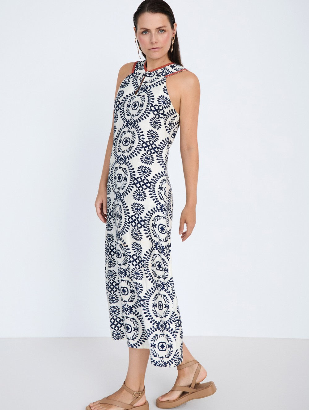 vestido midi largo cuello halter mujer Skatie nueva colección en cotton grey