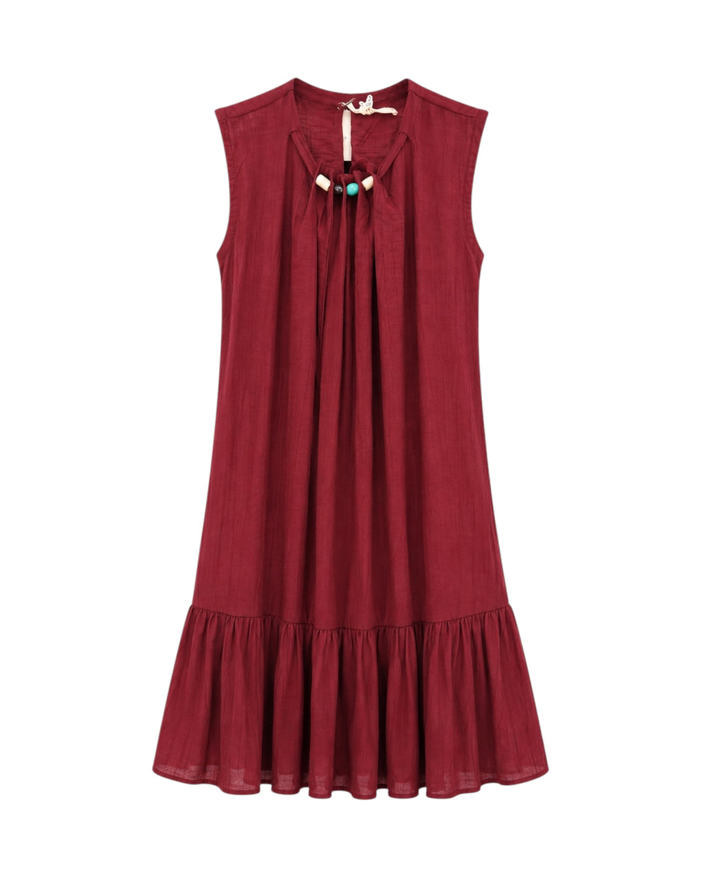 Vestido Lía azul marino de corte fluido con lazada y abalorios decorativos.