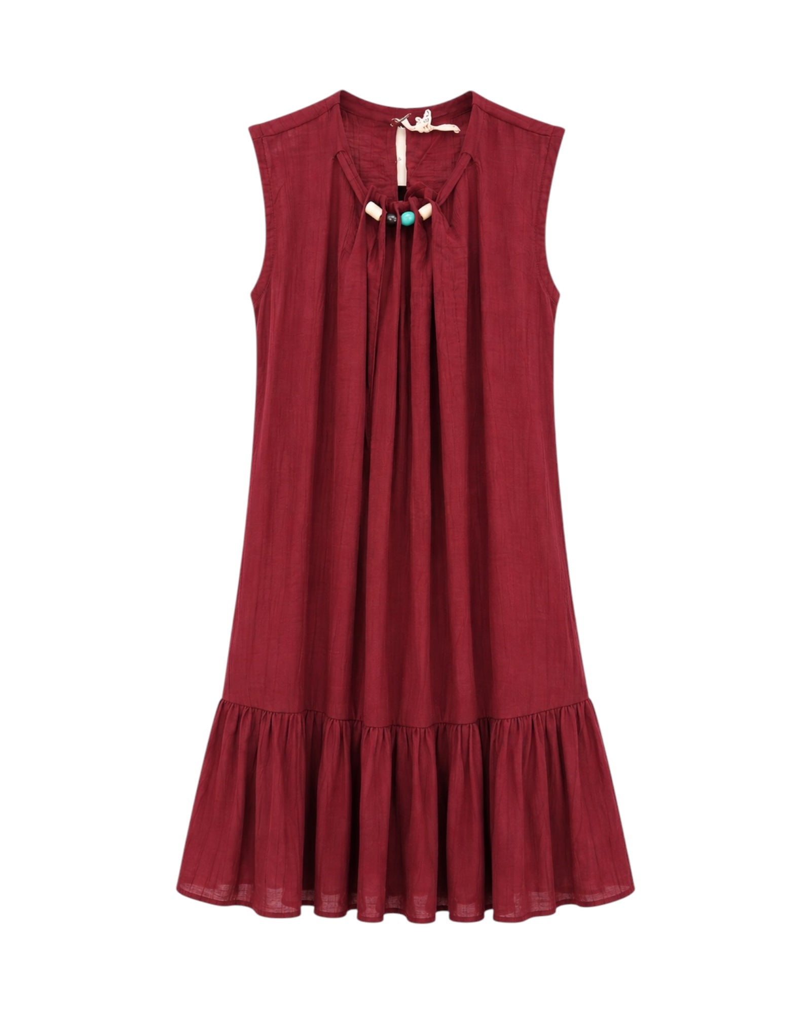 Vestido Lía azul marino de corte fluido con lazada y abalorios decorativos.