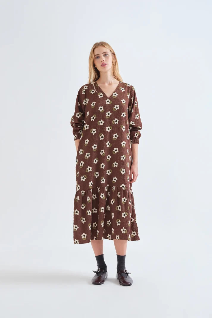 Vestido midi de mujer con estampado floral multicolor Santini y volantes de Compañía Fantástica