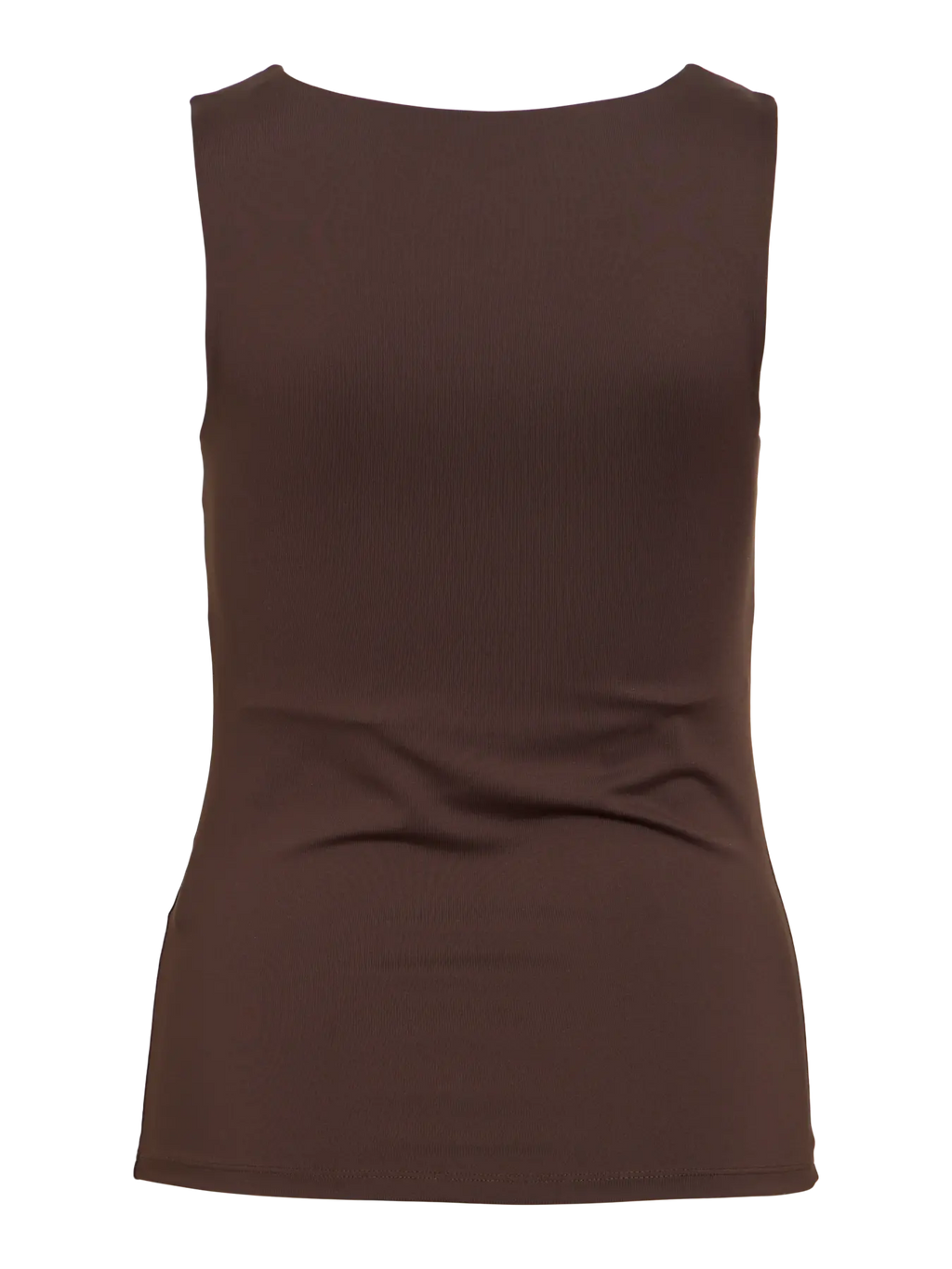 camiseta basica marron chocolate vila ajustada licra escote redondo y tirantes anchos vila 