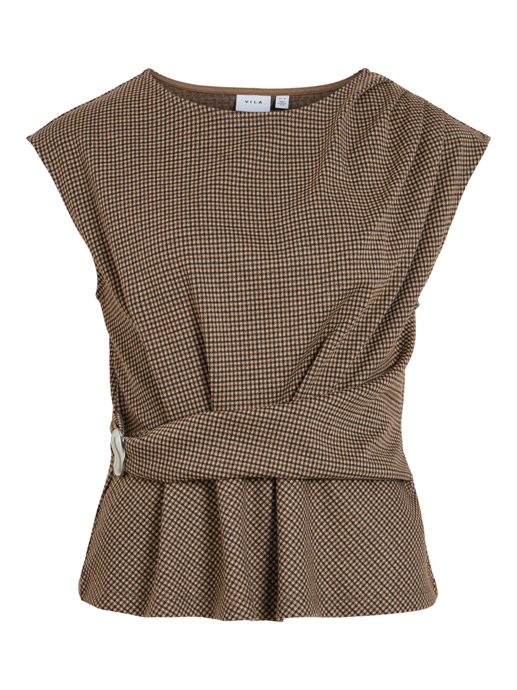 Top Vichekka Vila de cuadros marrones con hebilla lateral – vista frontal
