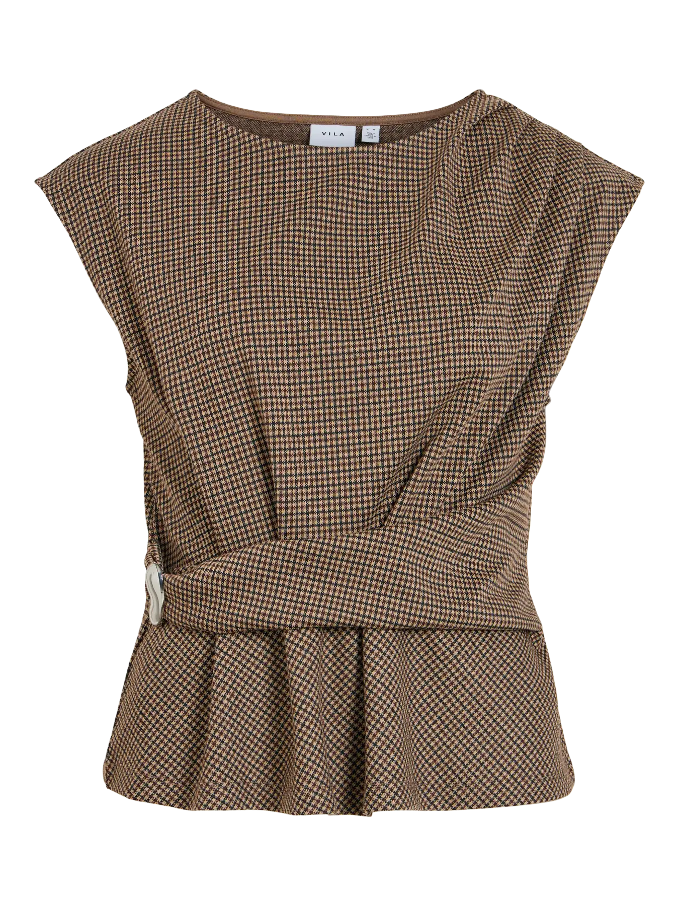 Top Vichekka Vila de cuadros marrones con hebilla lateral – vista frontal