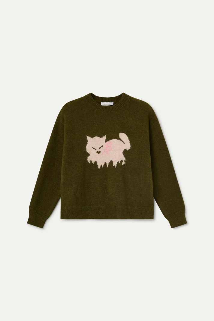 Jersey Misha para mujer con gran motivo de gato y cuello redondo