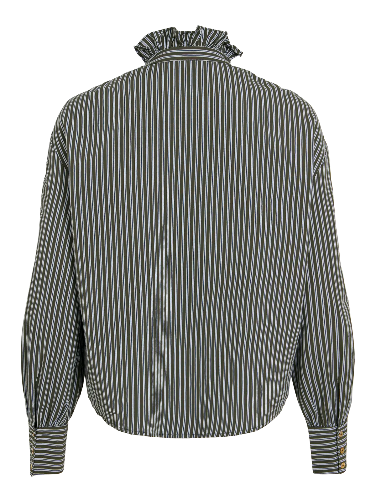 Camisa de rayas verde bosque, azul marino y blanco VILA vista por detrás