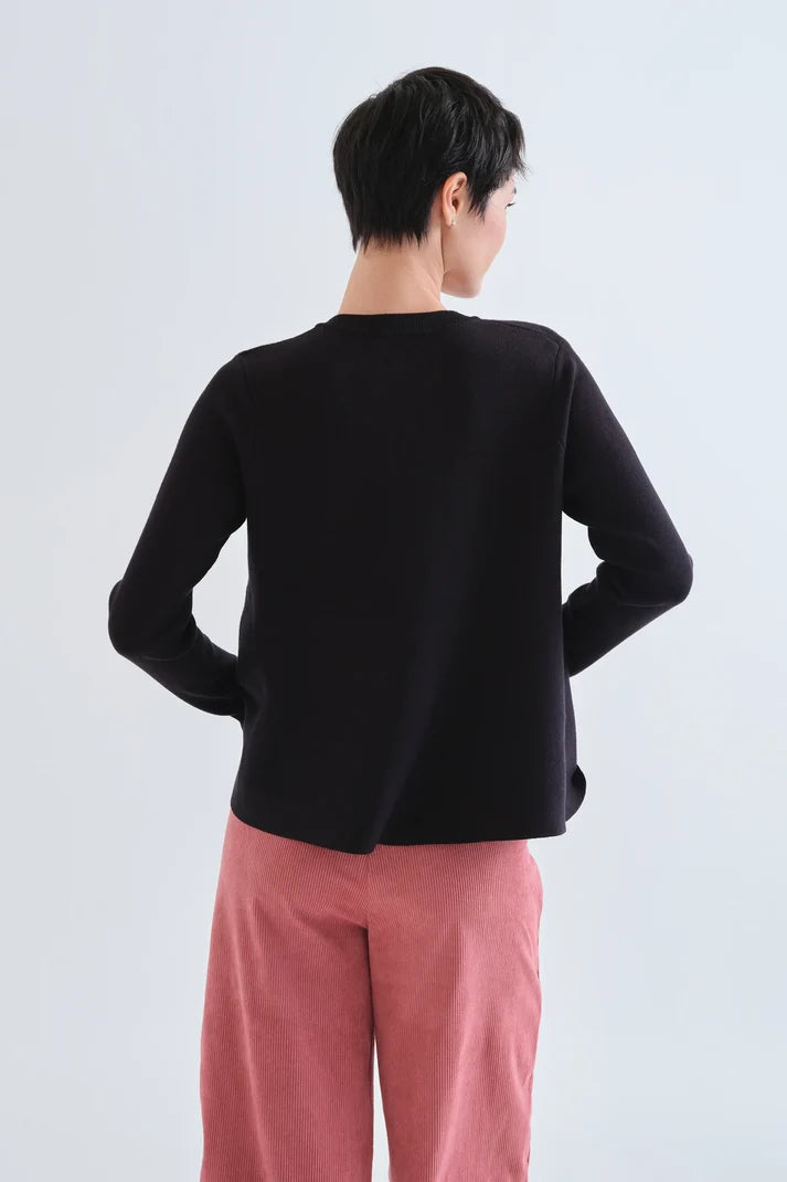 Cárdigan Bimba negro de punto para mujer visto por detrás
