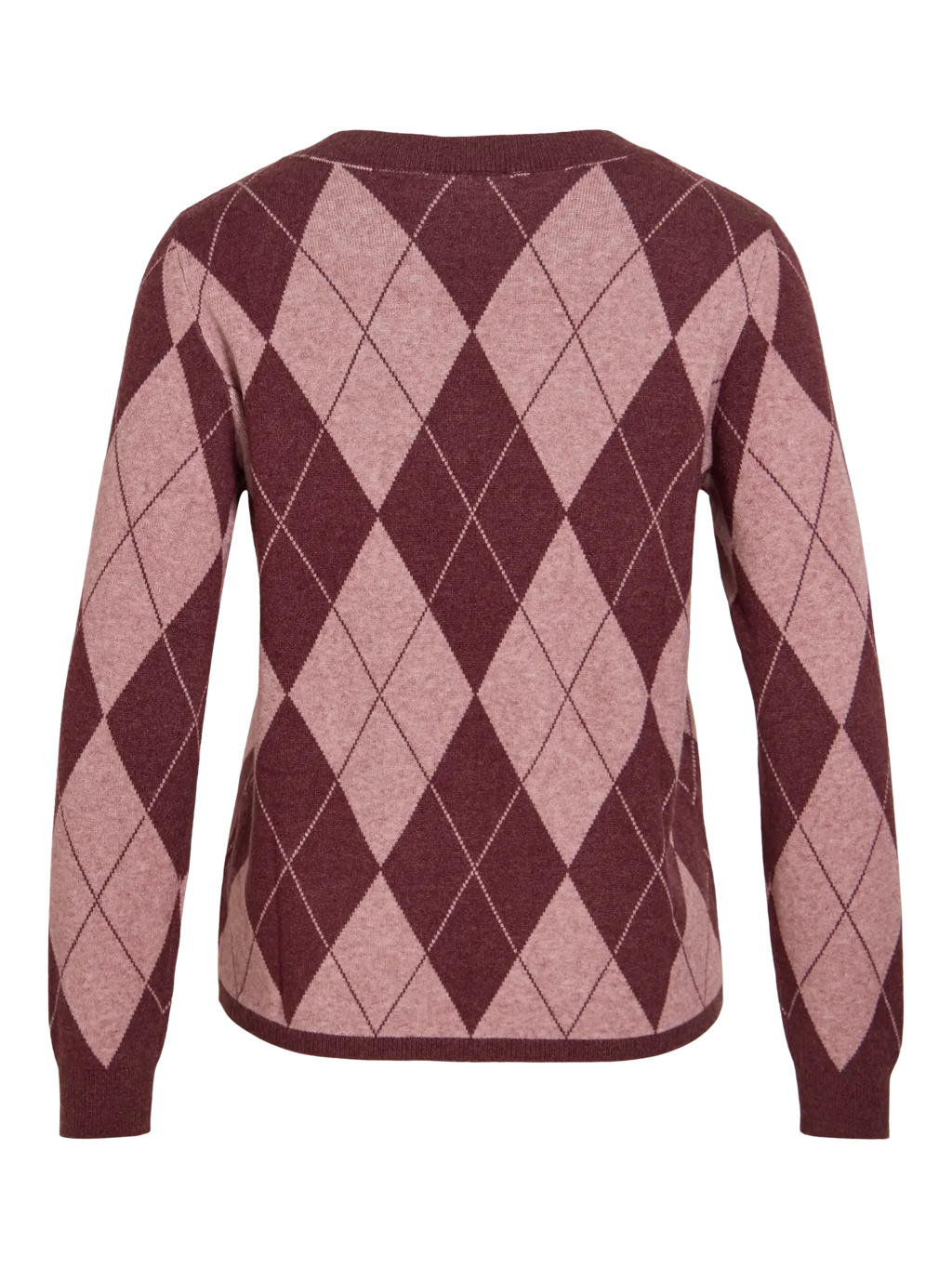 Jersey de punto granate y rosa con estampado argyle VILA visto por detrás