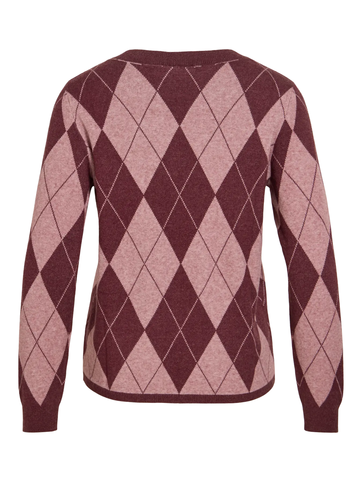 Jersey de punto granate y rosa con estampado argyle VILA visto por detrás
