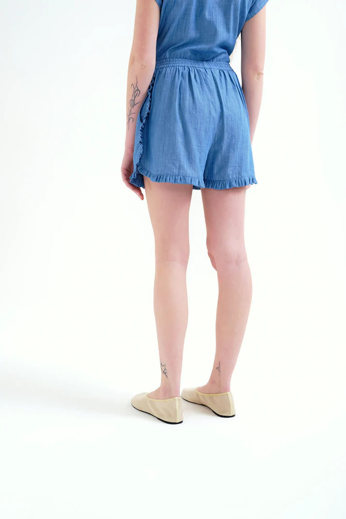 Short verano mujer cómodo algodón chambray