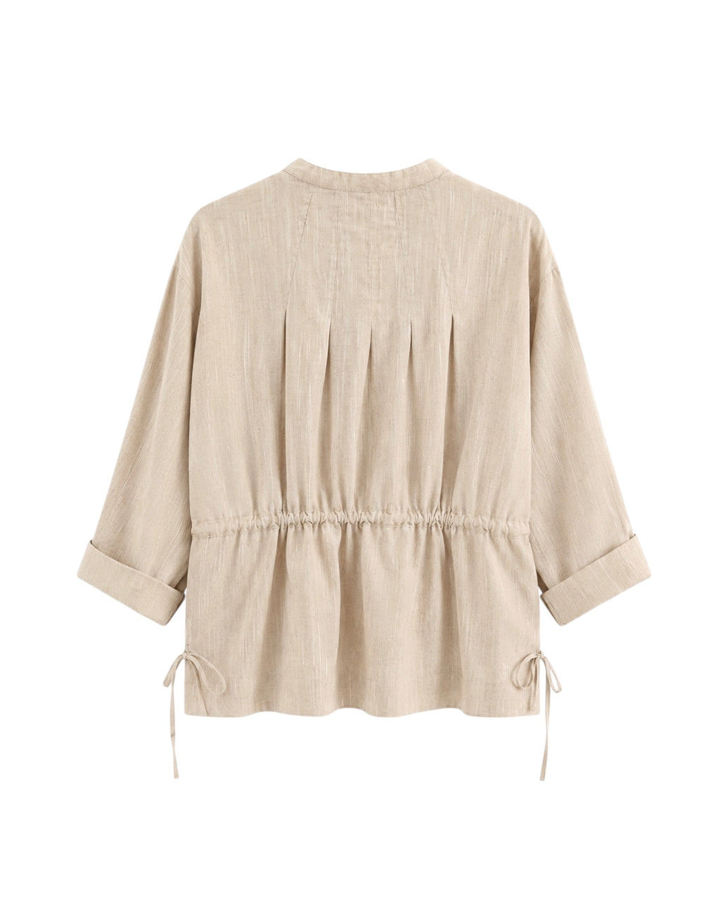 Sobrecamisa Arlet beige de lino para mujer. frunce trasero