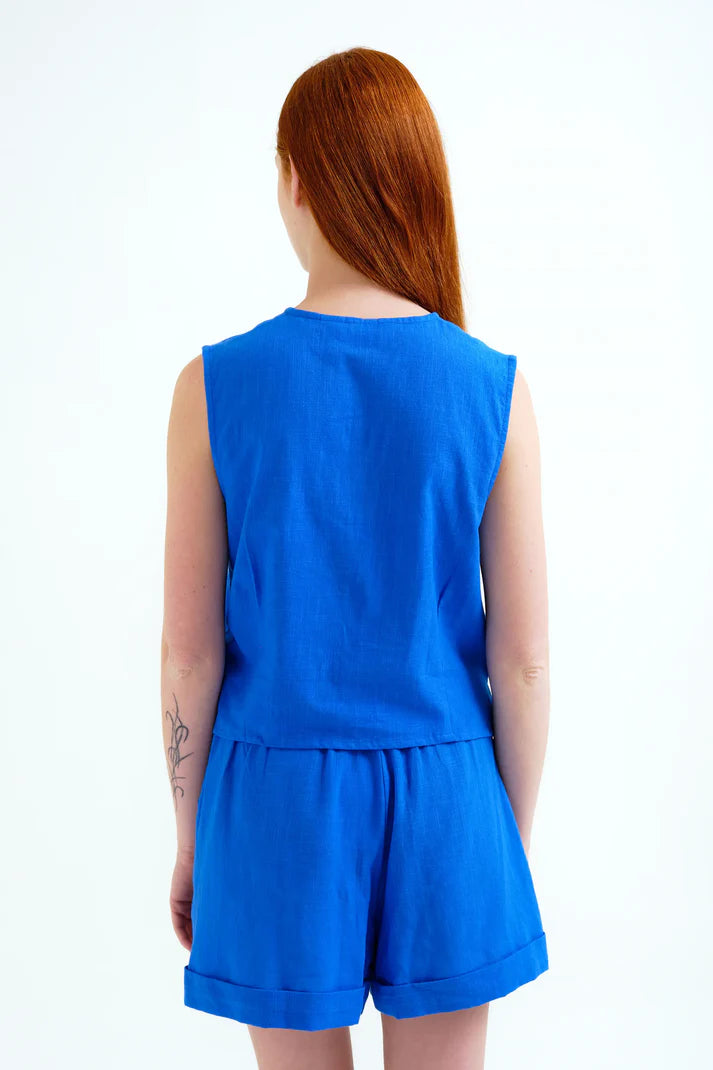 detalle espalda simple Top navy mujer Piedras Blancas Asturias