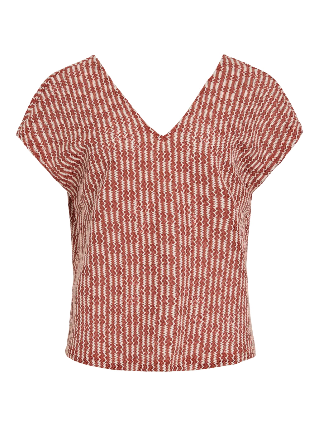 Top Vila de manga corta con cuello pico y textura ondulada frontal