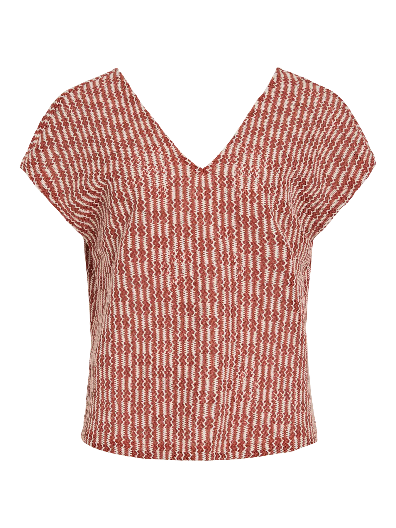 Top Vila de manga corta con cuello pico y textura ondulada frontal
